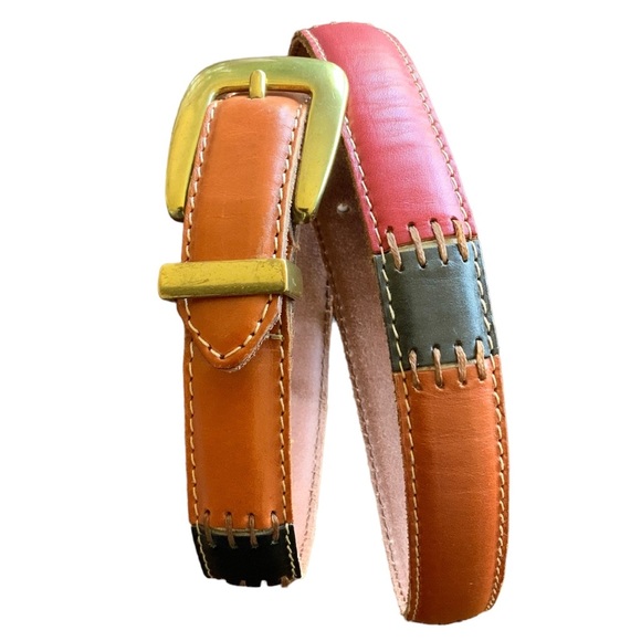 Fossil Patchwoork Leather Belt Size 34” Tan Black Green Red Y2K - Picture 8 of 8